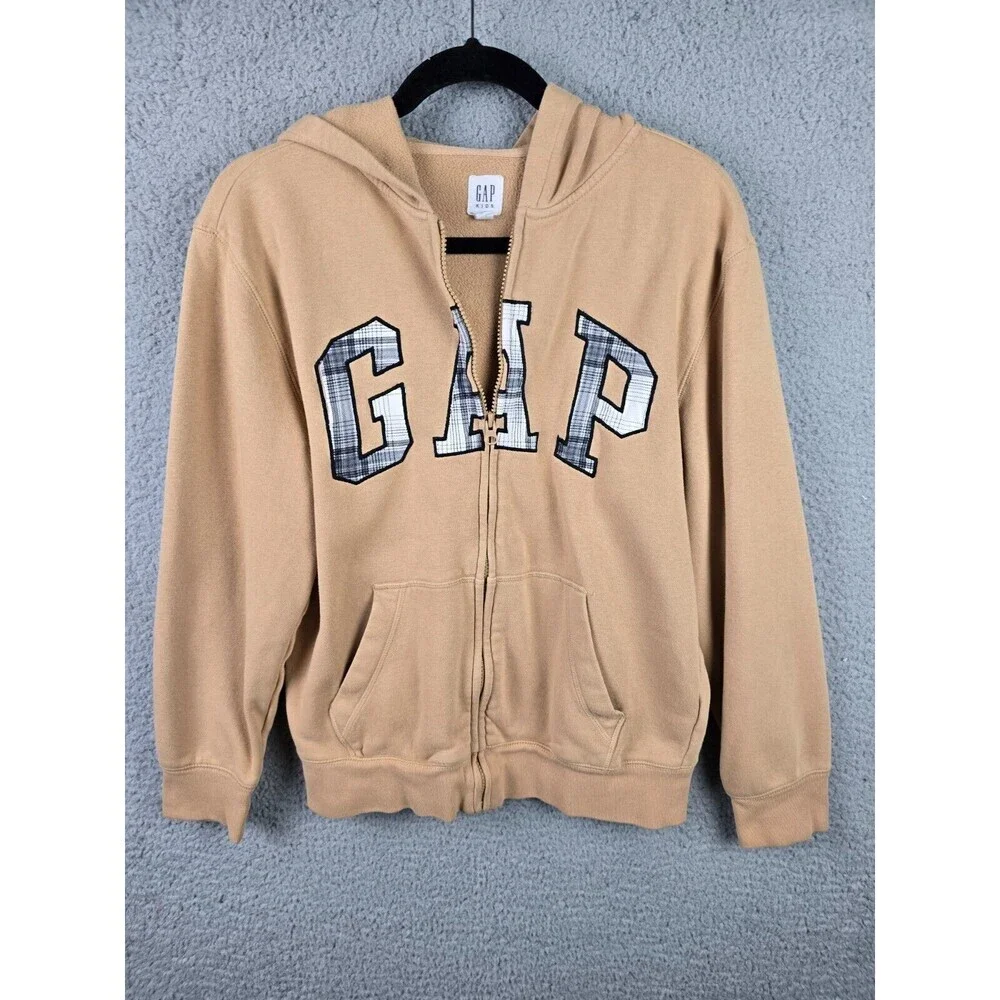 Gap Kids Hoodie Girls XXL Light Brown Embroidered Spell Out Logo Cotton